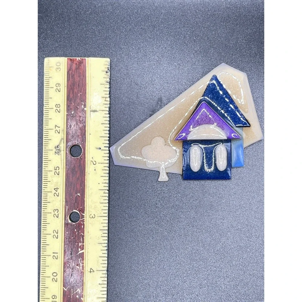 House Pins by Lucinda Enamel Pin Brooch House Tree Blue Purple‎ Geometric 3